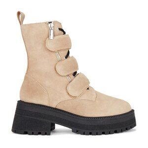 Free People 'Emmett' Velcro Tab Lug-Sole Suede Ankle Boots, Latte